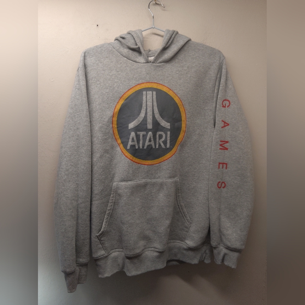 Atari 2022 gray hoodie sweatshirt men's medium large graphic gray fleece lined